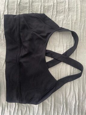Beyond Yoga Black Ribbed Cross-Back Bikini Top